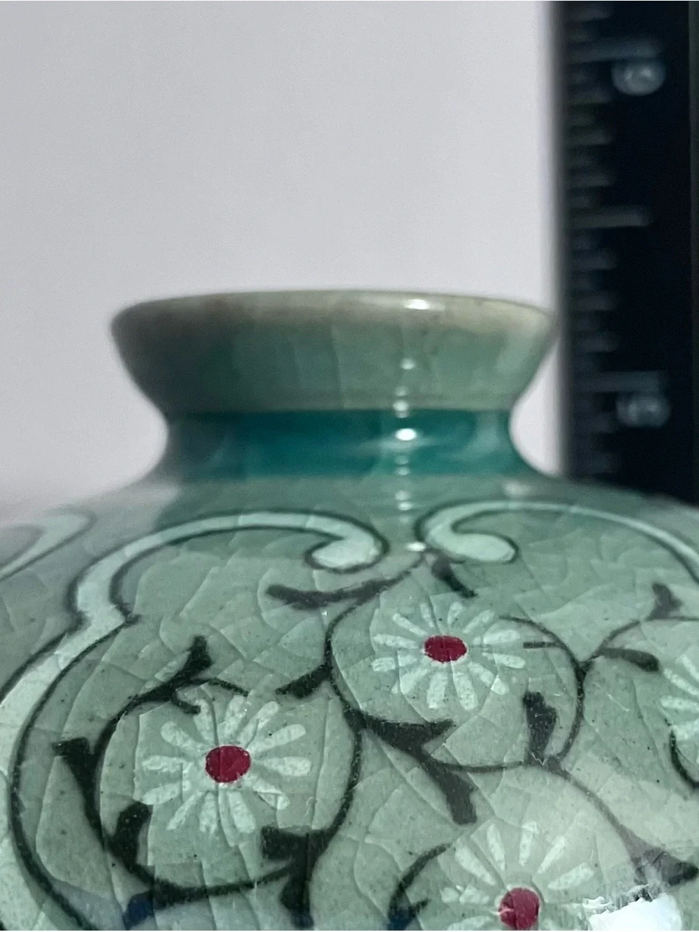 Vintage CELADON KOREAN Sanggam Inlaid MAEBYEONG VASE / Crackle Glaze / SIGNED